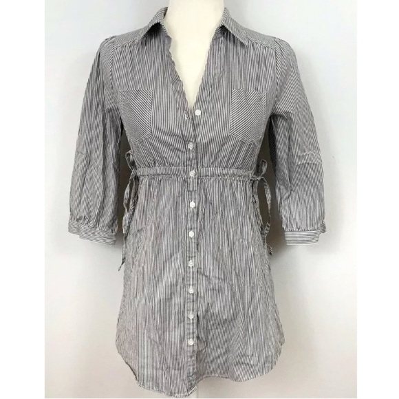 H&M Tops - H&M Gray White Stripe Button Tunic Shirt Dress